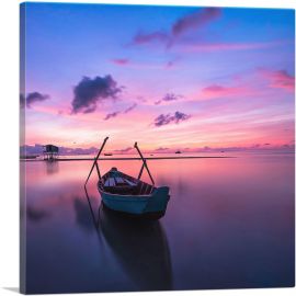 Boat On The Lake Home Decor Square-1-Panel-18x18x1.5 Thick