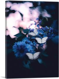 White Butterflies on Blue Flower-1-Panel-26x18x1.5 Thick