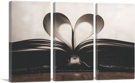 Book Heart Page Home decor-3-Panels-60x40x1.5 Thick