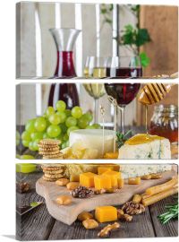Cheese Platter Wine Restaurant decor-3-Panels-60x40x1.5 Thick
