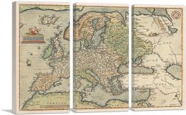 Map of Europe 1581-3-Panels-90x60x1.5 Thick
