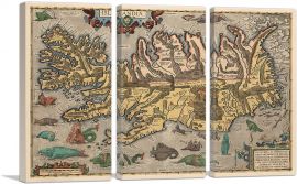Map of Iceland 1585-3-Panels-60x40x1.5 Thick