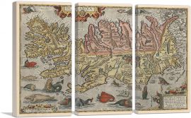 Map of Iceland with Sea Monsters 1585-3-Panels-90x60x1.5 Thick
