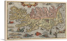 Map of Iceland with Sea Monsters 1585-1-Panel-26x18x1.5 Thick
