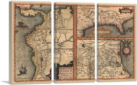 Map of the Americas 1584-3-Panels-60x40x1.5 Thick