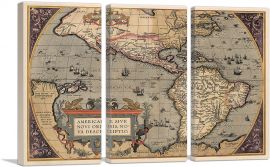 Map of the Americas 1587-3-Panels-90x60x1.5 Thick