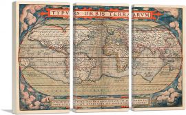 World Map 1579-3-Panels-90x60x1.5 Thick