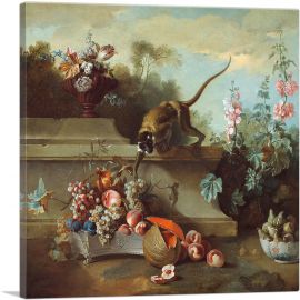 Still Life With Monkey Fruits And Flowers 1724-1-Panel-18x18x1.5 Thick