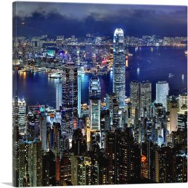 Hong Kong at night Square 1-1-Panel-18x18x1.5 Thick
