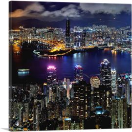 Hong Kong at Night Square 2-1-Panel-12x12x1.5 Thick