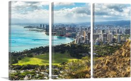 Honolulu Hawaii Beach Skyline-3-Panels-90x60x1.5 Thick
