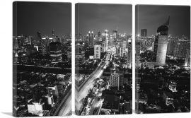 Jakarta Indonesia Black and White Skyline-3-Panels-90x60x1.5 Thick