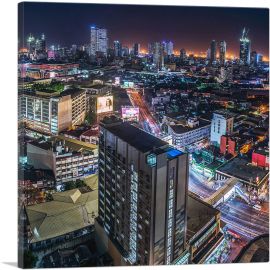 Manila Philippines Skyline at Night Square-1-Panel-18x18x1.5 Thick