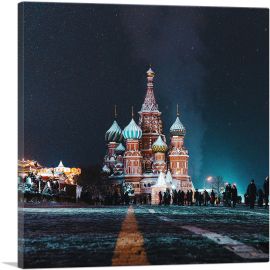Moscow Russia Cathedral on a Winter Night-1-Panel-18x18x1.5 Thick
