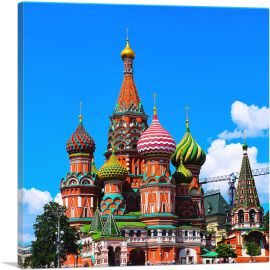 Moscow Russia Colorful Cathedral Square-1-Panel-18x18x1.5 Thick