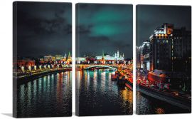 Moscow Russia in Lights at Night-3-Panels-90x60x1.5 Thick