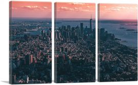 New York Magenta and Blue Skyline-3-Panels-60x40x1.5 Thick