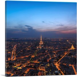 Paris France City in Lights Square-1-Panel-12x12x1.5 Thick