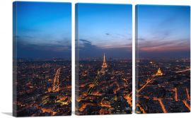 Paris France City in Lights-3-Panels-60x40x1.5 Thick
