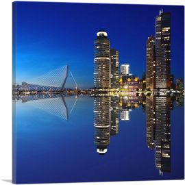 Rotterdam Netherlands Reflective Blue Skyline Square-1-Panel-12x12x1.5 Thick
