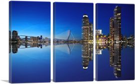 Rotterdam Netherlands Reflective Blue Skyline-3-Panels-60x40x1.5 Thick