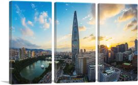 Seoul South Korea Lotte World Tower Skyline-3-Panels-90x60x1.5 Thick