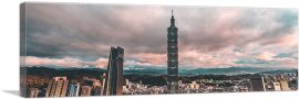 Taipei Taiwan Skyline Overcast Panoramic-1-Panel-36x12x1.5 Thick