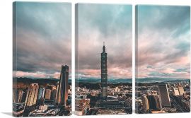 Taipei Taiwan Skyline Overcast-3-Panels-90x60x1.5 Thick