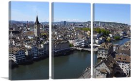 Zurich Switzerland Canal Skyline-3-Panels-90x60x1.5 Thick