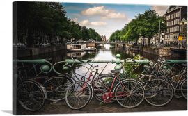 Bikes on a Bridge Canal of Amsterdam Netherlands