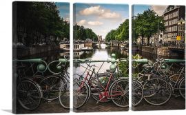 Bikes on a Bridge Canal of Amsterdam Netherlands-3-Panels-60x40x1.5 Thick