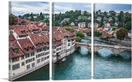 Canals in Bern Switzerland-3-Panels-60x40x1.5 Thick