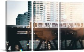 The Loop Brown Line Train Kimball Chicago-3-Panels-90x60x1.5 Thick