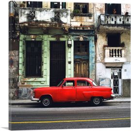 Red Car Havana Cuba-1-Panel-36x36x1.5 Thick