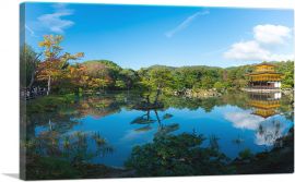 Pano, Temple in Japan, Gorgeous Lake, Square-1-Panel-26x18x1.5 Thick