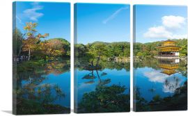Pano, Temple in Japan, Gorgeous Lake, Square-3-Panels-60x40x1.5 Thick