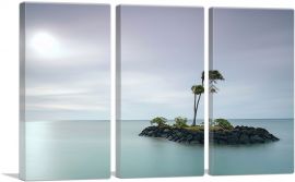 Tiny Island with Two Palm Trees in Honolulu Hawaii-3-Panels-90x60x1.5 Thick