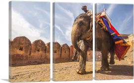 Elephant Rider Jaipur India-3-Panels-90x60x1.5 Thick