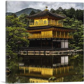 Yellow Temple on a Pond Kyoto Japan Square-1-Panel-12x12x1.5 Thick