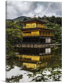 Yellow Temple on a Pond Kyoto Japan