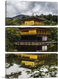 Yellow Temple on a Pond Kyoto Japan-3-Panels-90x60x1.5 Thick