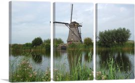 Netherlands, Windmill on a River-3-Panels-60x40x1.5 Thick