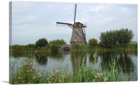 Netherlands, Windmill on a River-1-Panel-26x18x1.5 Thick