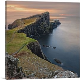 Lighthouse on an Oceanside Cliff, Scotland, Square-1-Panel-36x36x1.5 Thick