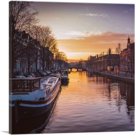 Canal in Amsterdam Netherlands Square-1-Panel-18x18x1.5 Thick