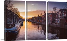 Canal in Amsterdam Netherlands-3-Panels-90x60x1.5 Thick