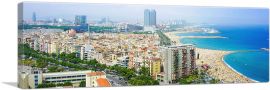 Barcelona, Spain - Beaches and Skyline Panoramic-1-Panel-48x16x1.5 Thick