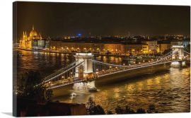 Budapest Capital of Hungary Chain Bridge and Parliament Night View-1-Panel-26x18x1.5 Thick