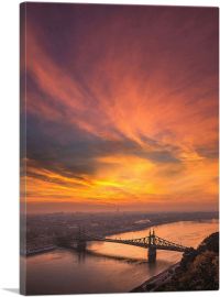 Budapest Orange Sunset Chain Bridge-1-Panel-40x26x1.5 Thick