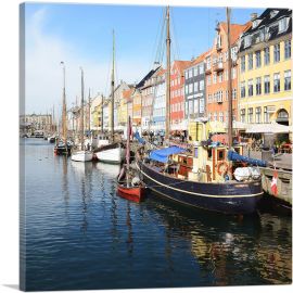 Copenhagen Denmark Nyhavn District Docks Square-1-Panel-26x26x.75 Thick